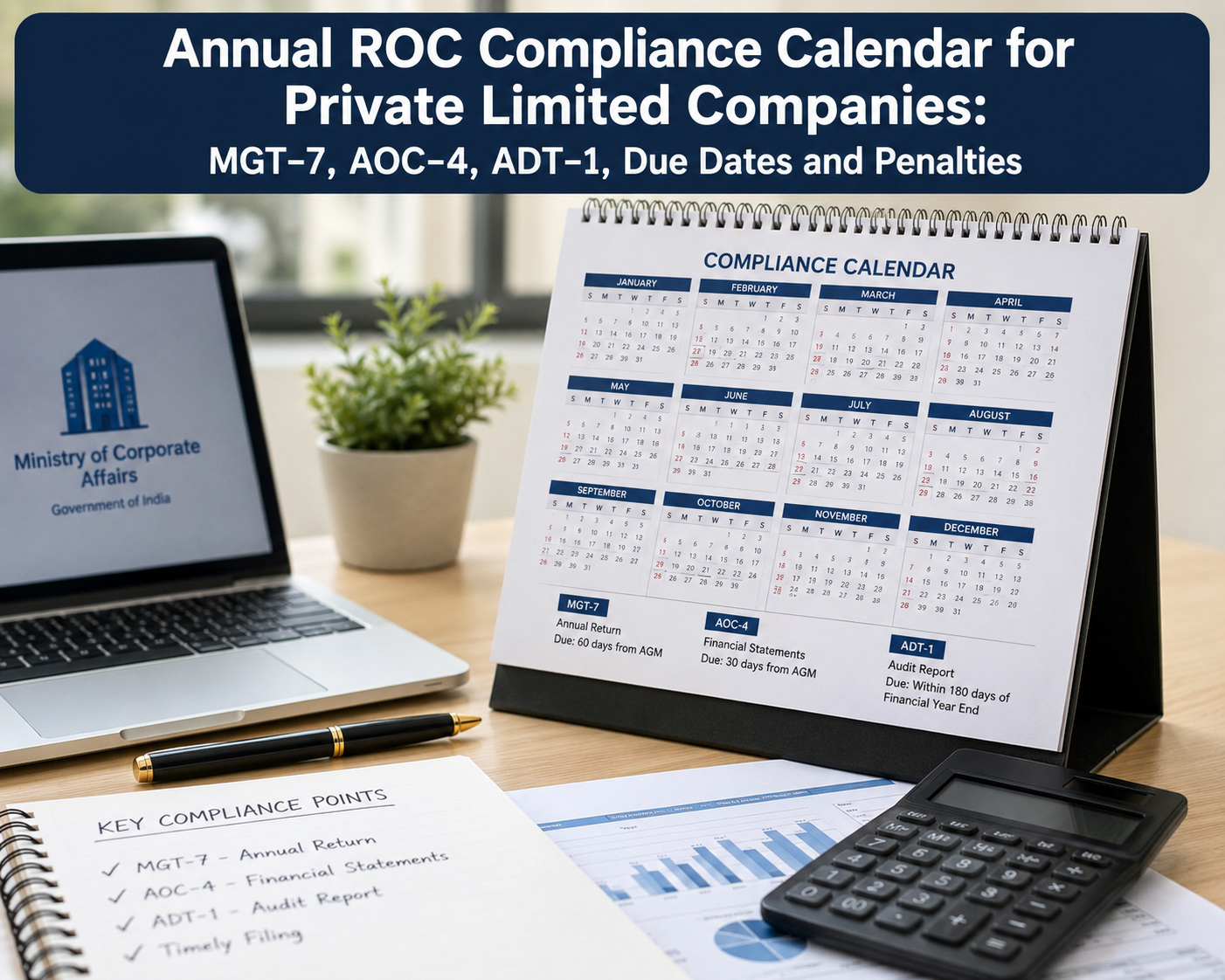 Annual ROC Compliance Calendar : MGT-7, AOC-4, ADT-1, Due Dates And Penalties